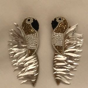 Parrot statement earrings - white and gold.